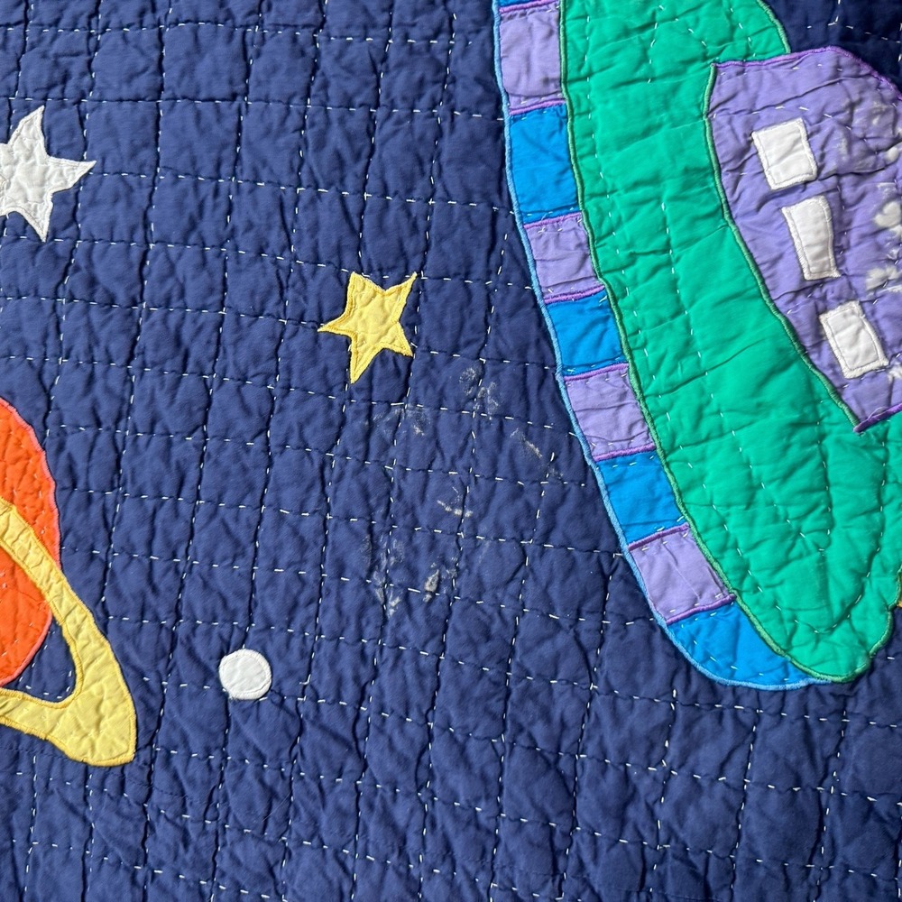 Vintage Space Quilt Twin Size 82x61.5 Rocket Planet Solar System Kids Blanket - Picture 4 of 16
